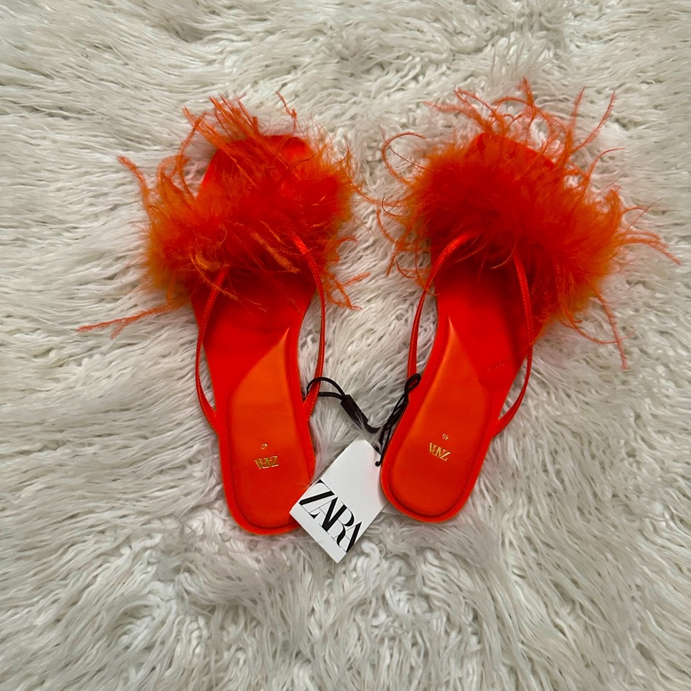 Orange Feathered Zara Sandals